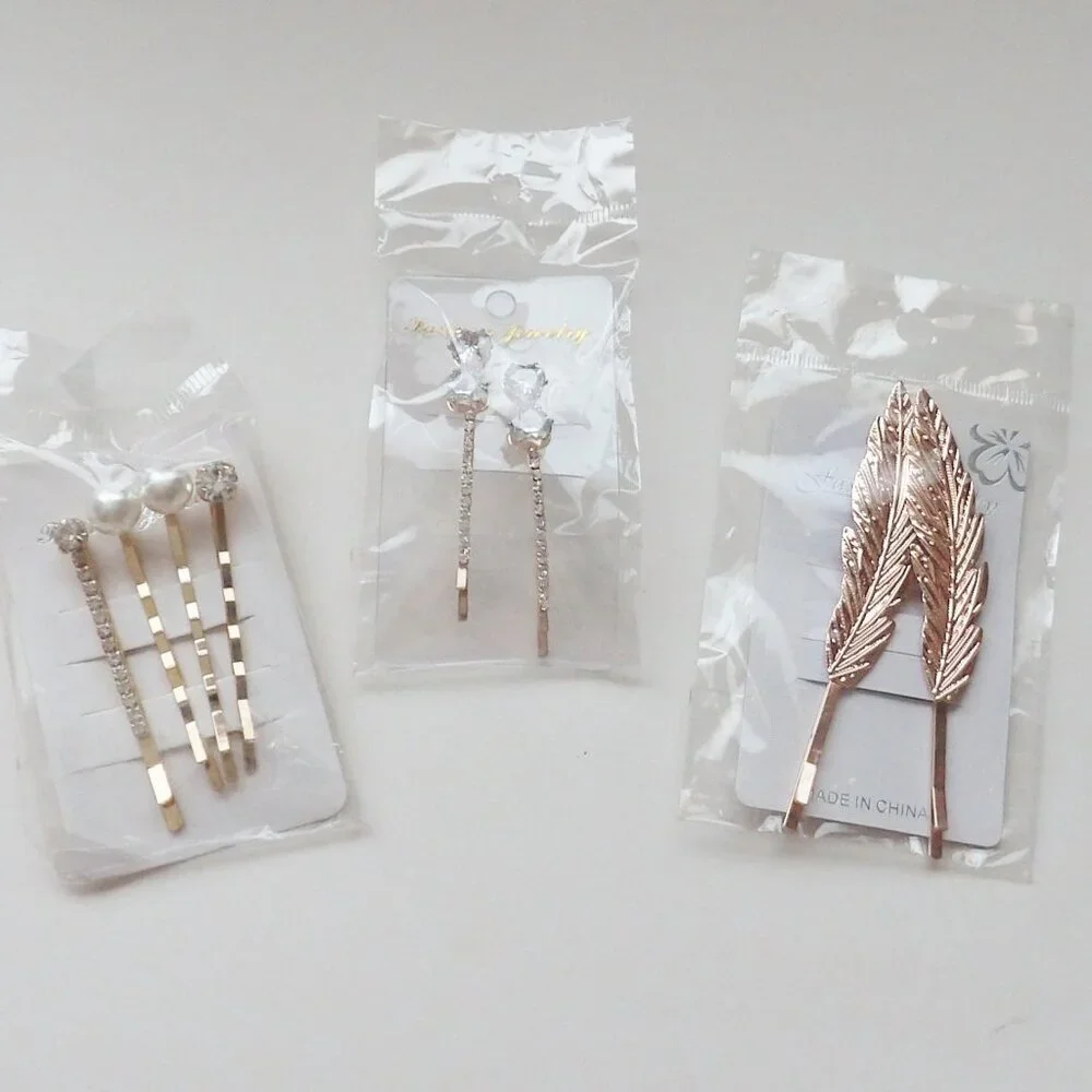 Bundle of 8 Bobby Pins Various Designs Faux Pearl Crystals Gold Tone NEW